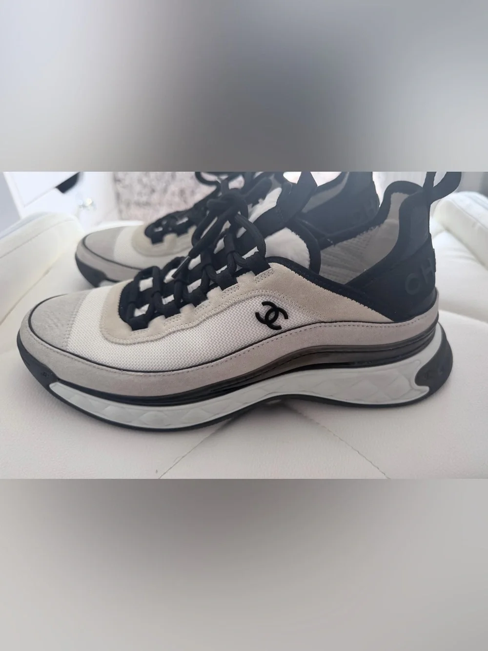 SOLD- Chanel Velvet Calfskin Mixed Fibers CC Sneakers- 41.5